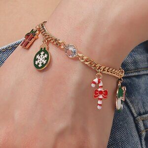 Christmas Themed Charm Bracelet, Snowflake, Candy Cane, Gift, Wreath Charms